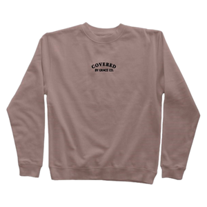 'Covered By Grace Co.' Oversized Crewneck in Desert Taupe