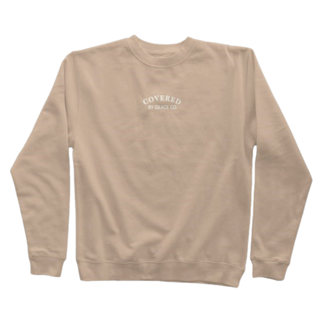 'Covered By Grace Co.' Oversized Crewneck in Sandstone