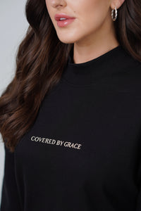 'Covered By Grace' Mock Neck Sweater in Black