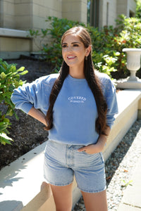 'Covered By Grace Co.' Oversized Crewneck in Sky Blue