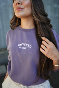 'Covered By Grace Co.' Oversized Crewneck in Vintage Plum